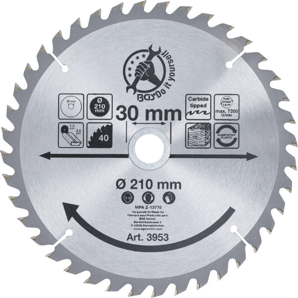 Hartmetall-Kreissägeblatt  Ø 210 x 30 x 26 mm  40 Zähne